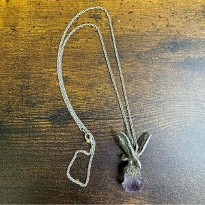 Silver Eagle Pendant Necklace with Amethyst Stone